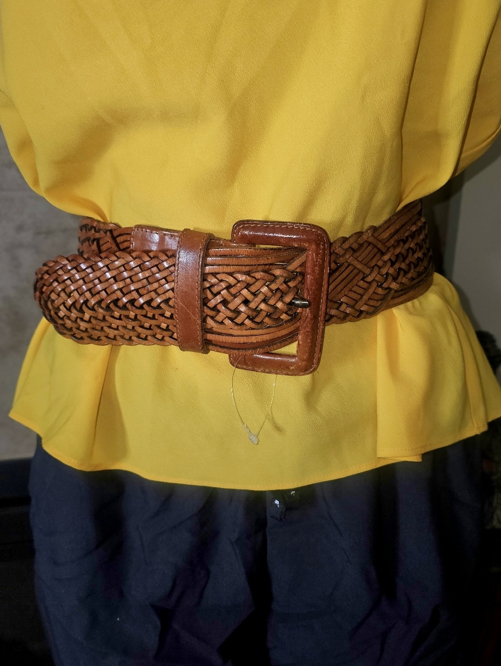 Cognac Tan Leather Braided Belt. Size Small 35 Inches. Made In TURKEY.